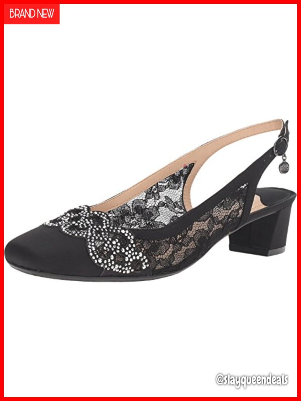 J Renee Faleece Pump Slingback Block Heel Lace Memory Foam Women's Dress Shoe